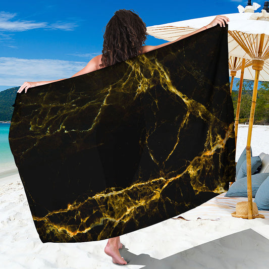 Black Gold Marble Print Beach Sarong Wrap