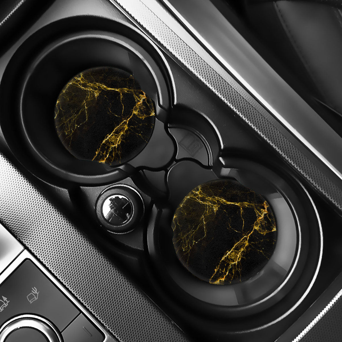 Black Gold Marble Print Car Coasters