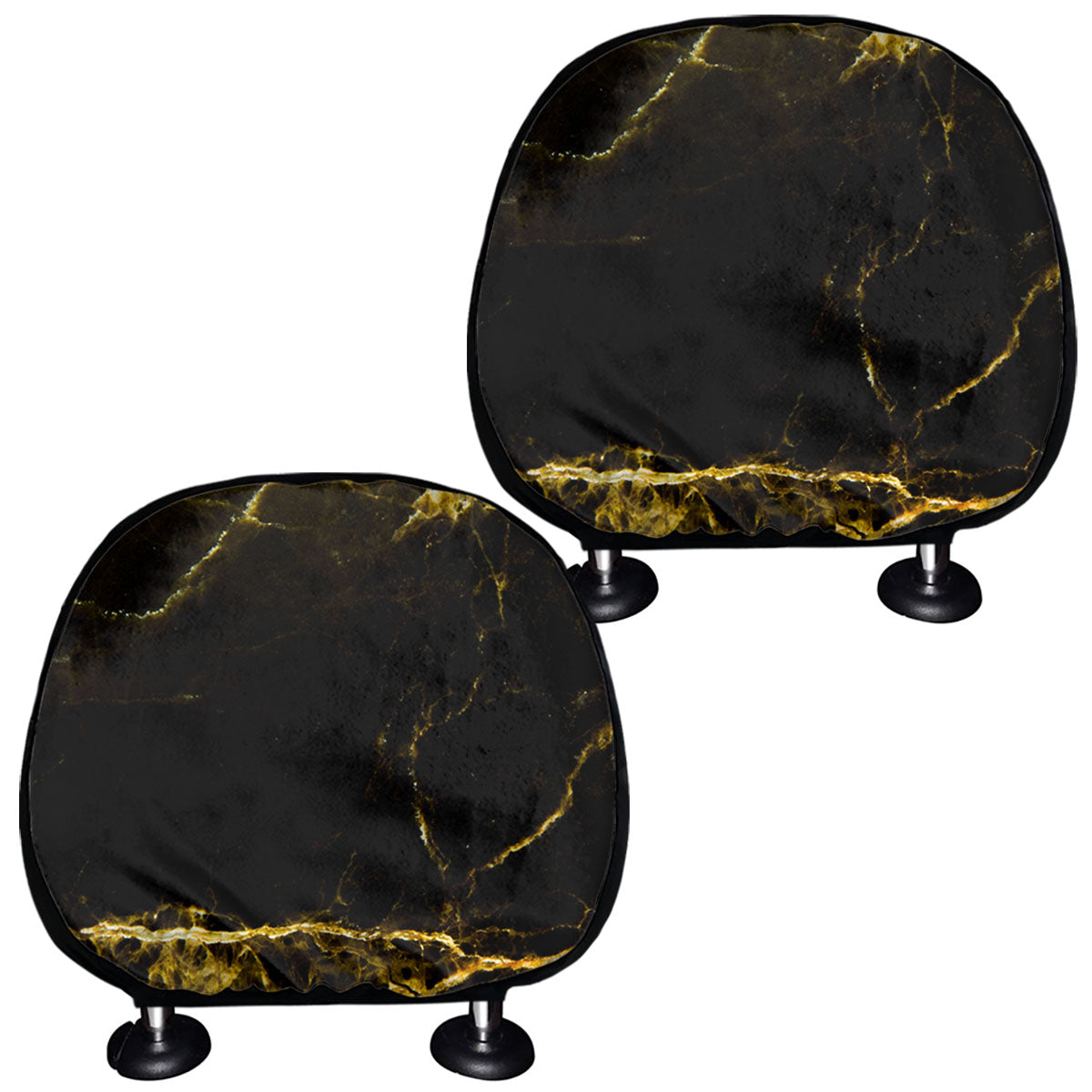 Black Gold Marble Print Car Headrest Covers