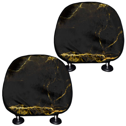 Black Gold Marble Print Car Headrest Covers