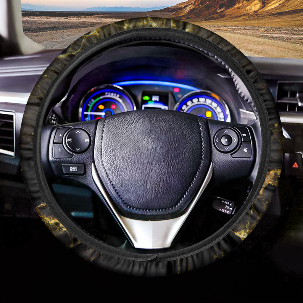 Black Gold Marble Print Car Steering Wheel Cover