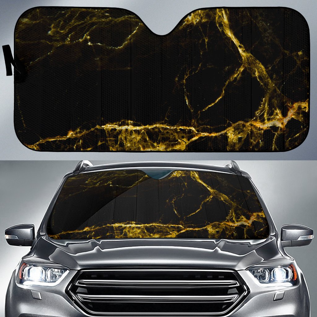 Black Gold Marble Print Car Sun Shade GearFrost