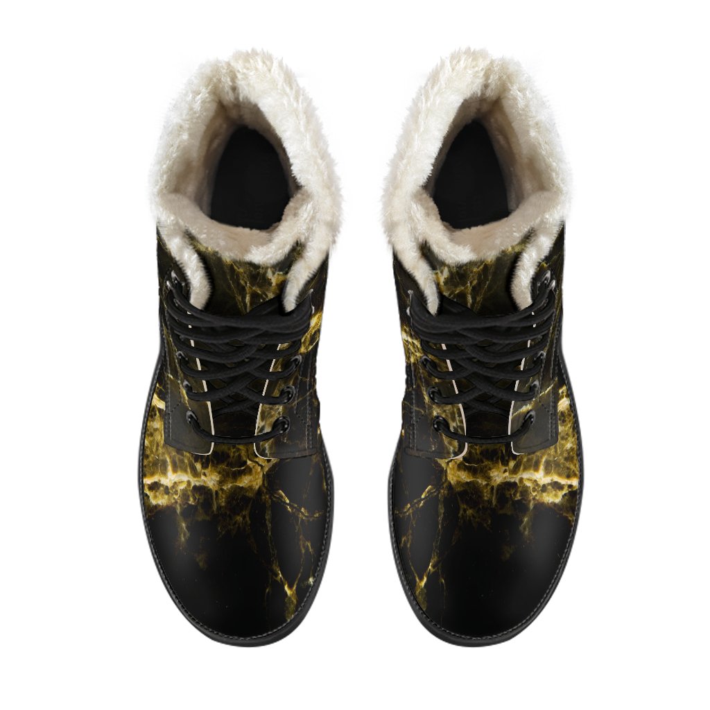 Black Gold Marble Print Comfy Boots GearFrost