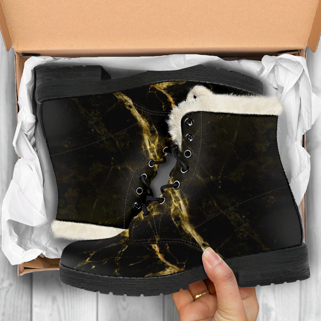 Black Gold Marble Print Comfy Boots GearFrost