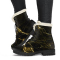 Black Gold Marble Print Faux Fur Leather Boots
