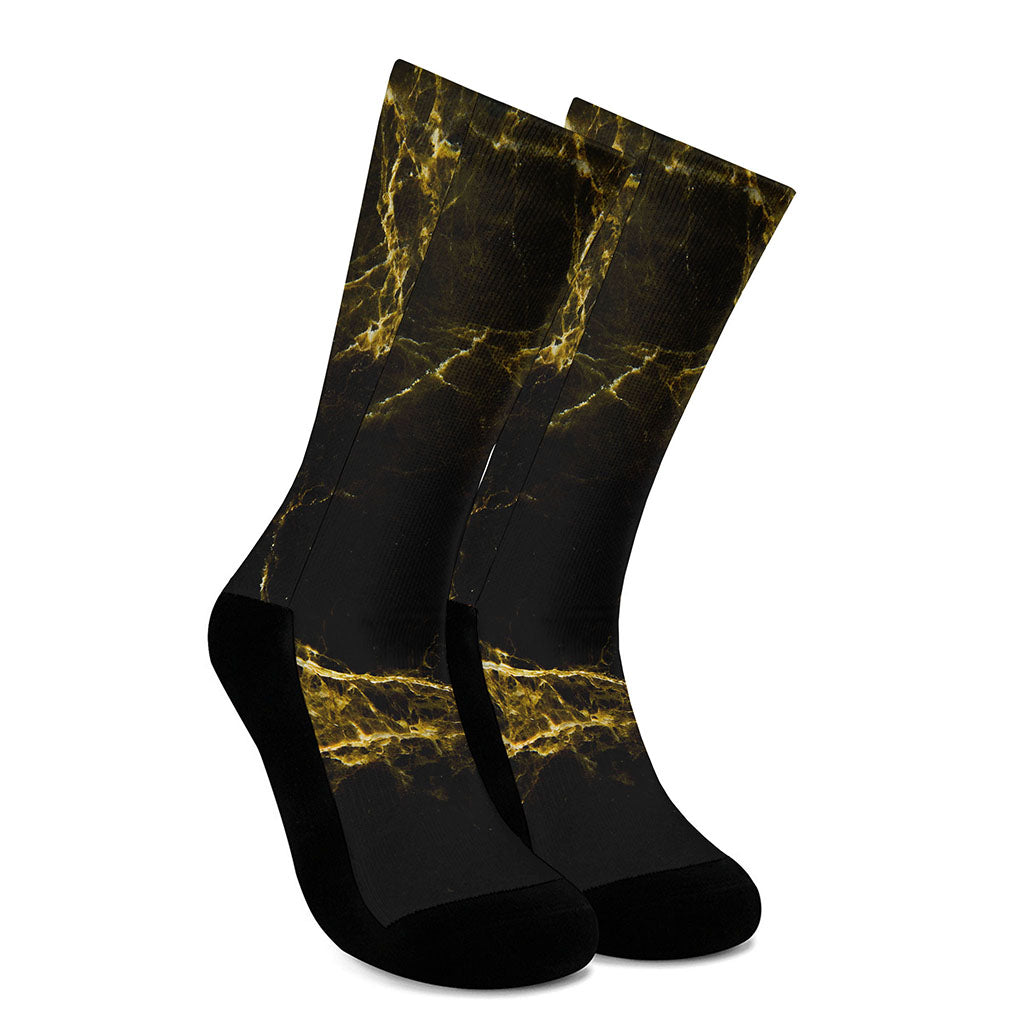 Black Gold Marble Print Crew Socks