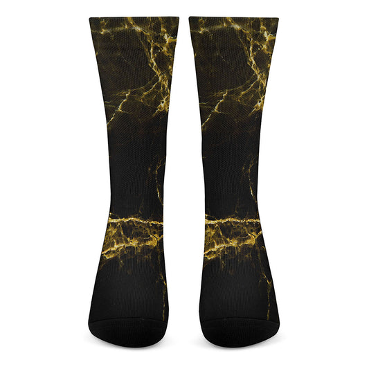 Black Gold Marble Print Crew Socks