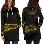 Black Gold Marble Print Hoodie Dress GearFrost