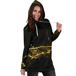 Black Gold Marble Print Hoodie Dress GearFrost