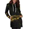 Black Gold Marble Print Hoodie Dress GearFrost