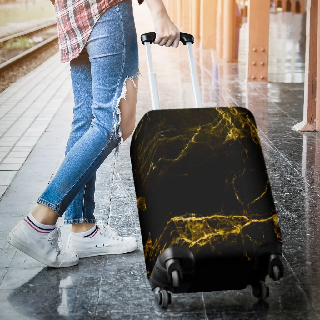 Black Gold Marble Print Luggage Cover GearFrost