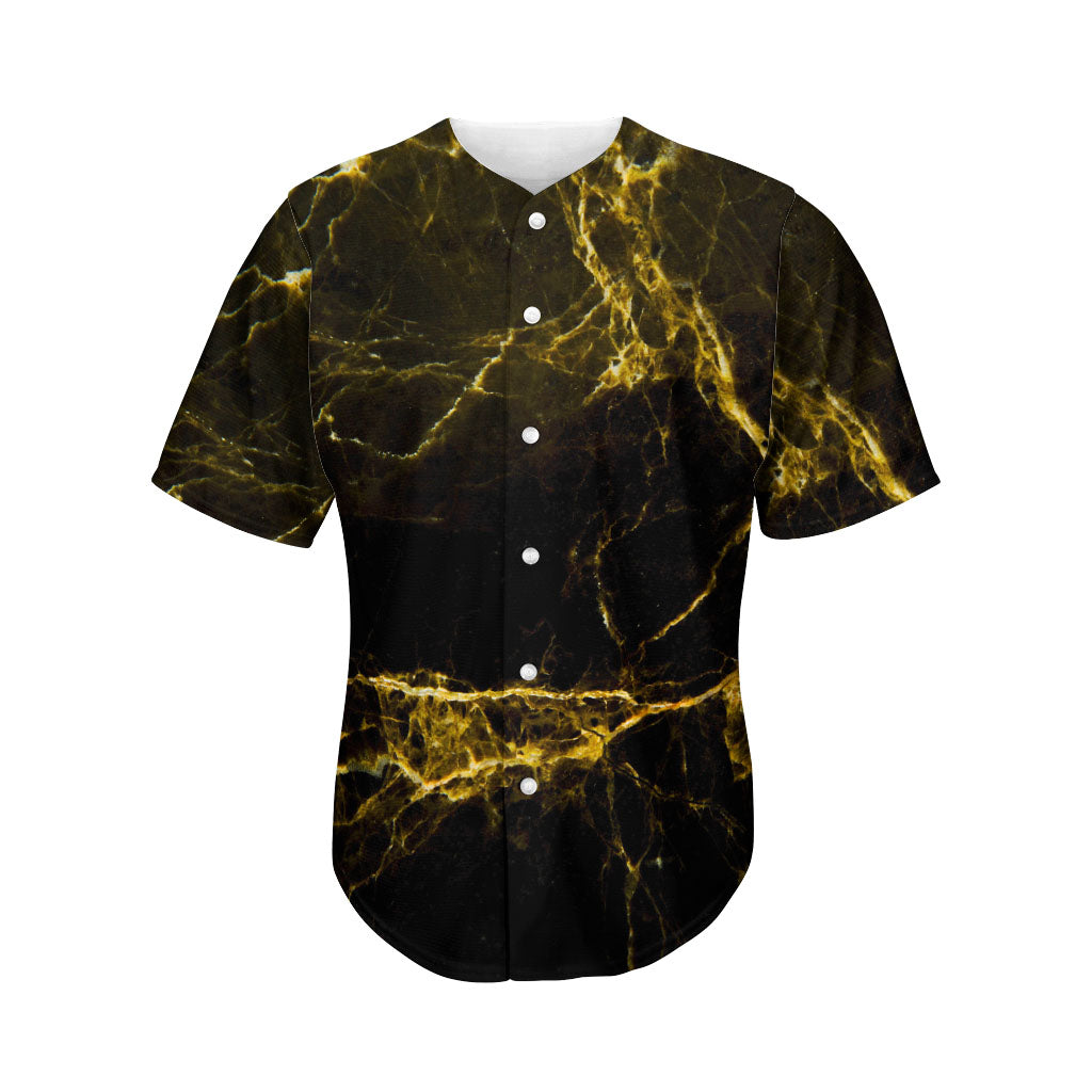 Black Gold Marble Print Men's Baseball Jersey