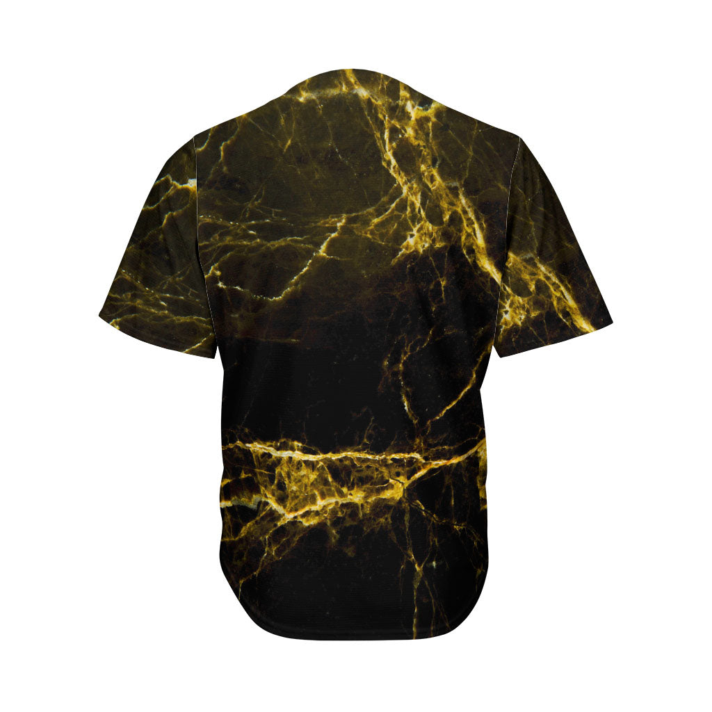 Black Gold Marble Print Men's Baseball Jersey