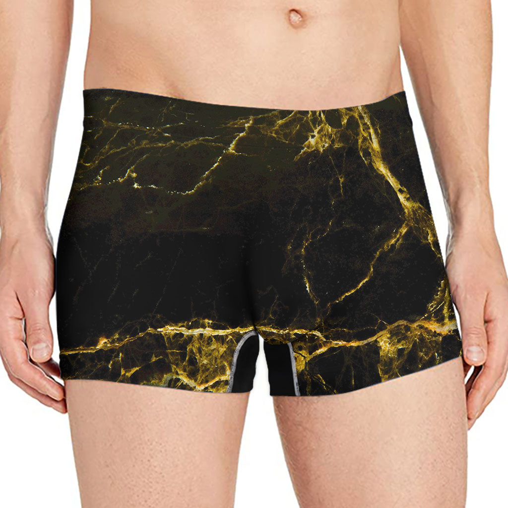 Black Gold Marble Print Men's Boxer Briefs