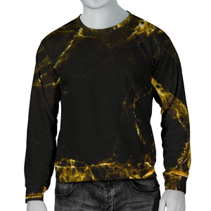 Black Gold Marble Print Men's Crewneck Sweatshirt GearFrost