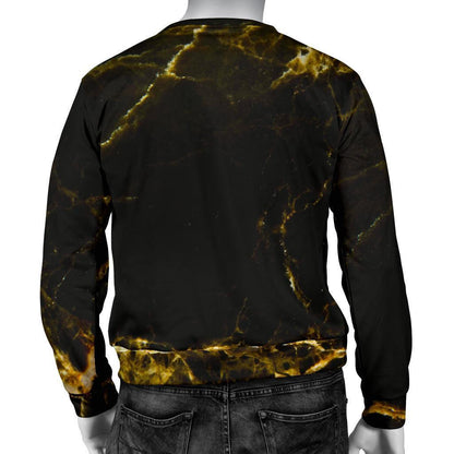 Black Gold Marble Print Men's Crewneck Sweatshirt GearFrost