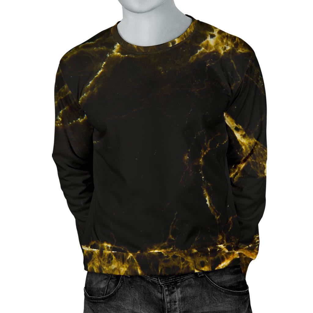 Black Gold Marble Print Men's Crewneck Sweatshirt GearFrost