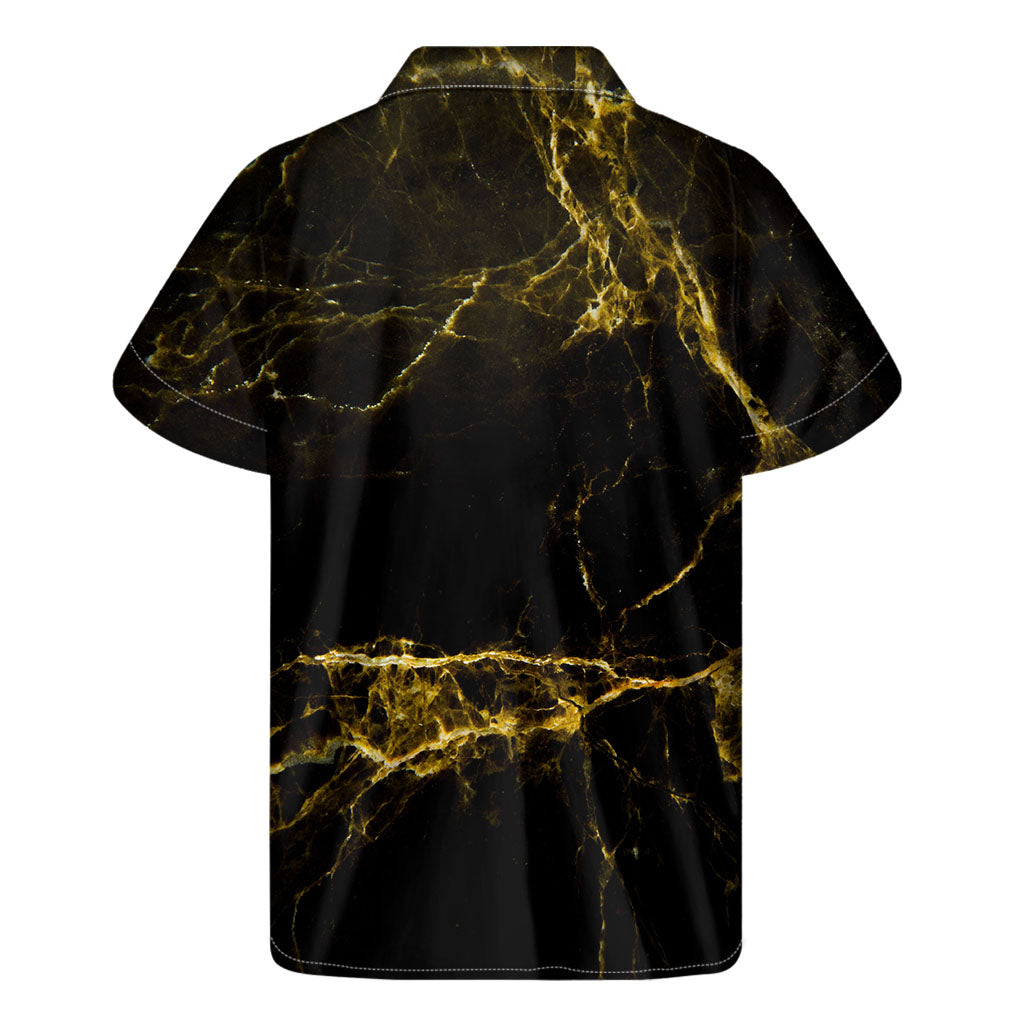 Black Gold Marble Print Men's Short Sleeve Shirt