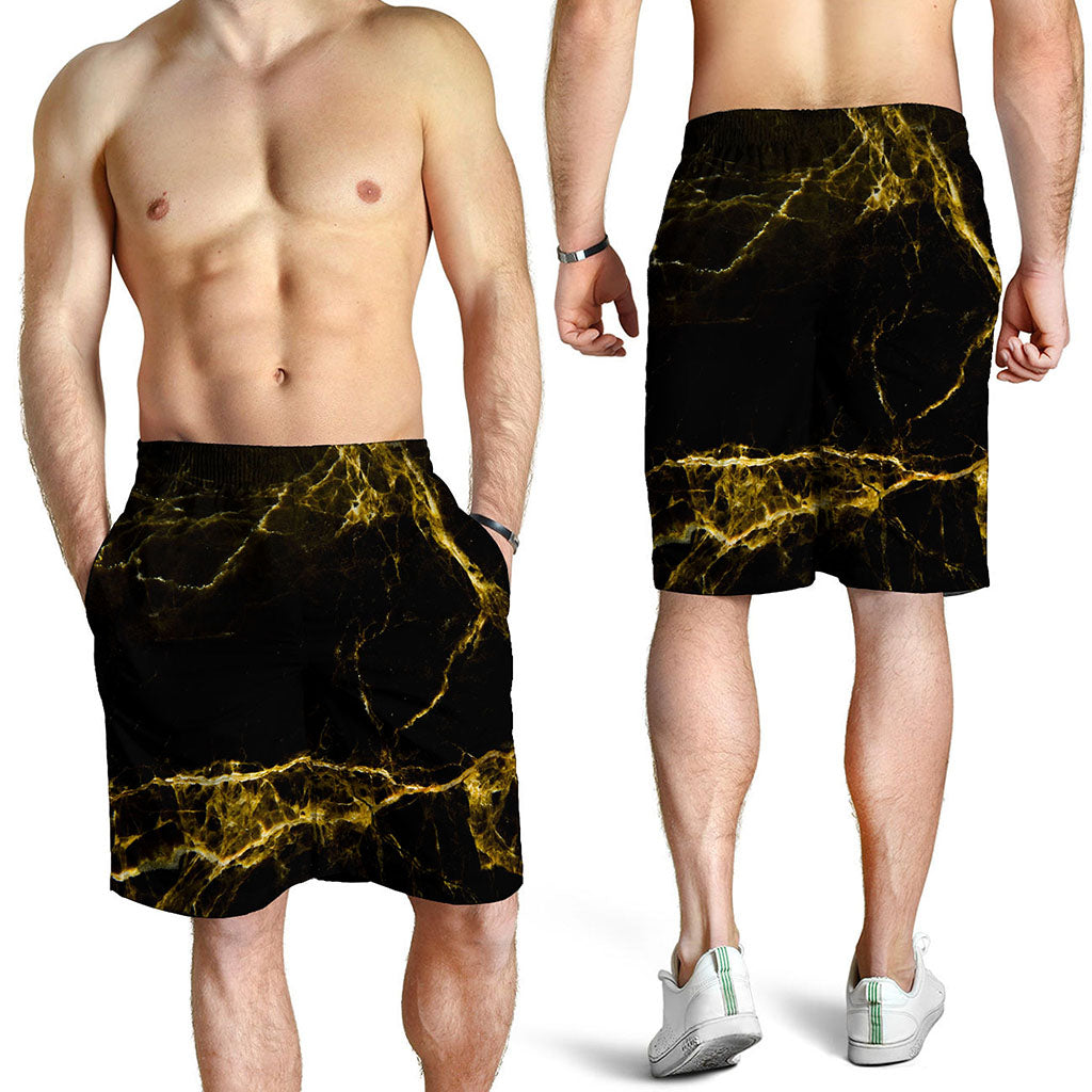 Black Gold Marble Print Men's Shorts