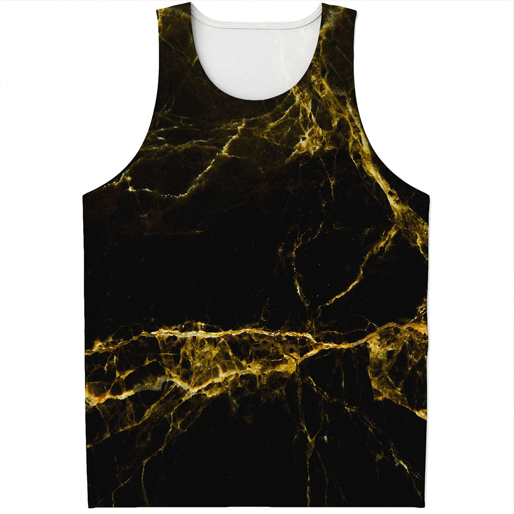 Black Gold Marble Print Men's Tank Top