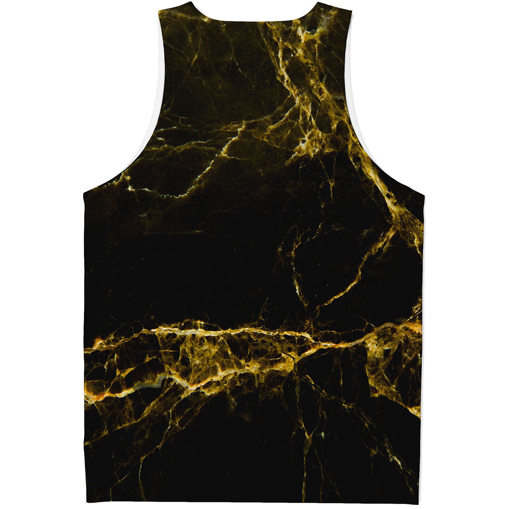 Black Gold Marble Print Men's Tank Top