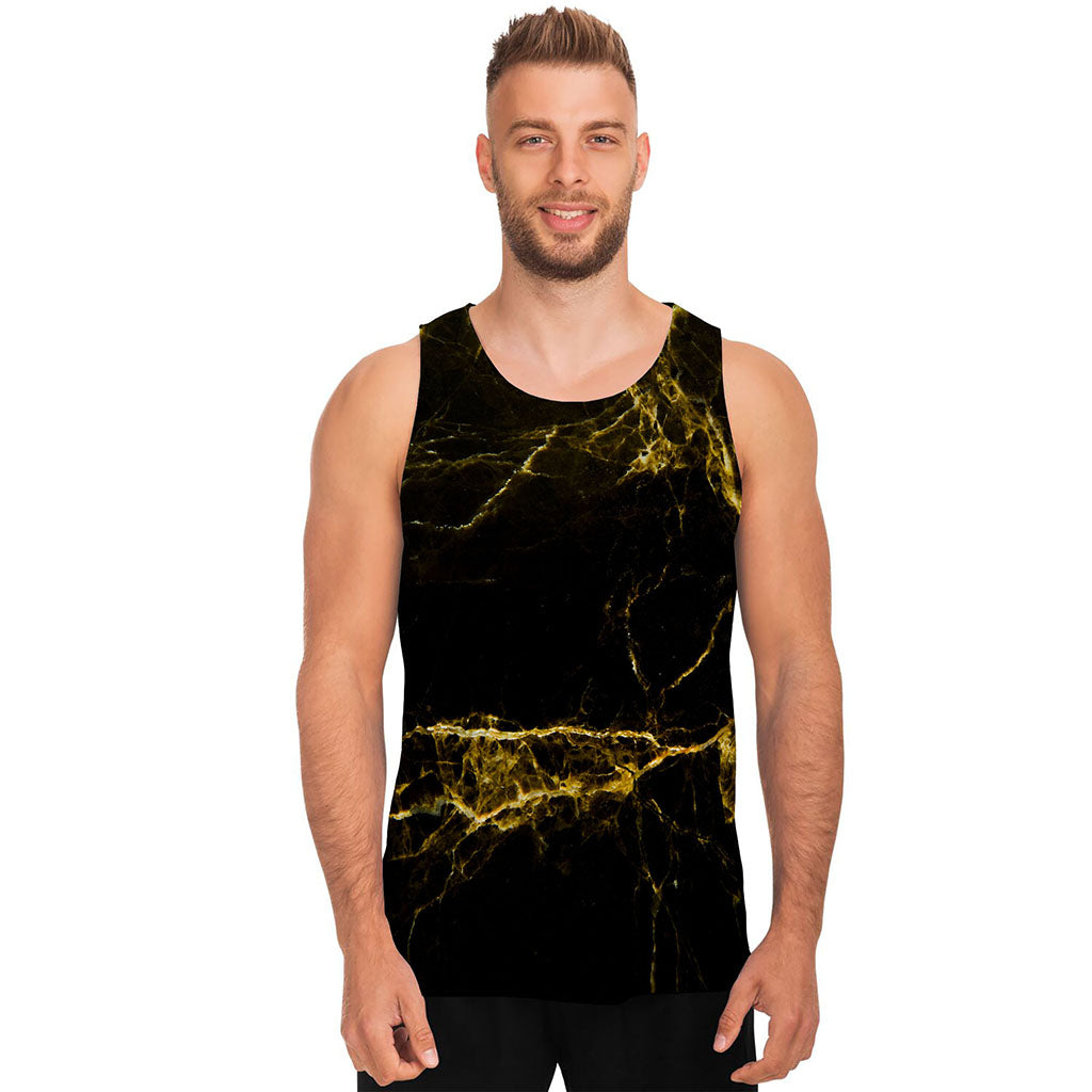 Black Gold Marble Print Men's Tank Top