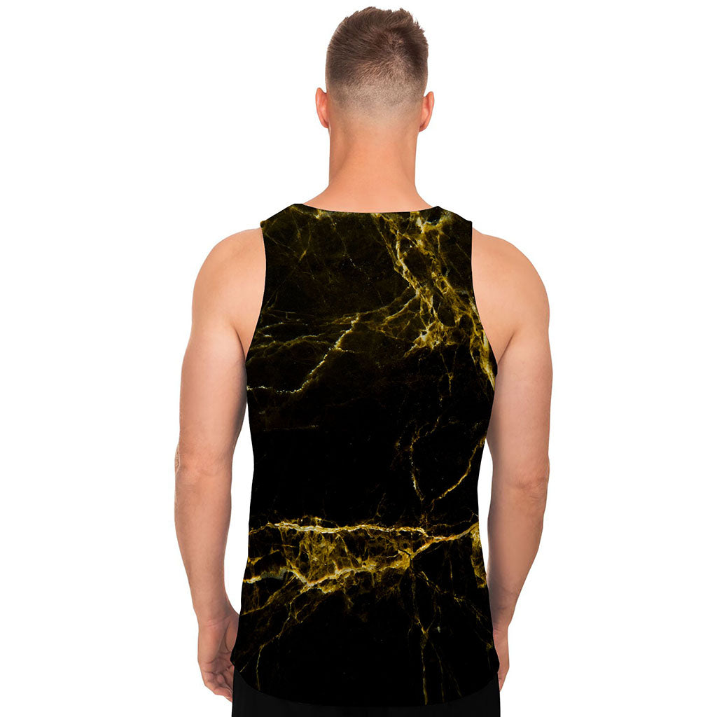 Black Gold Marble Print Men's Tank Top