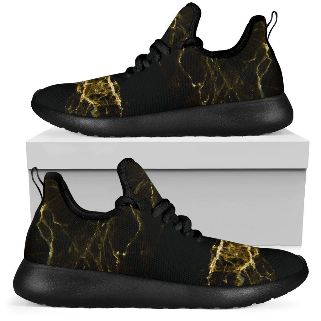 Black Gold Marble Print Mesh Knit Shoes GearFrost