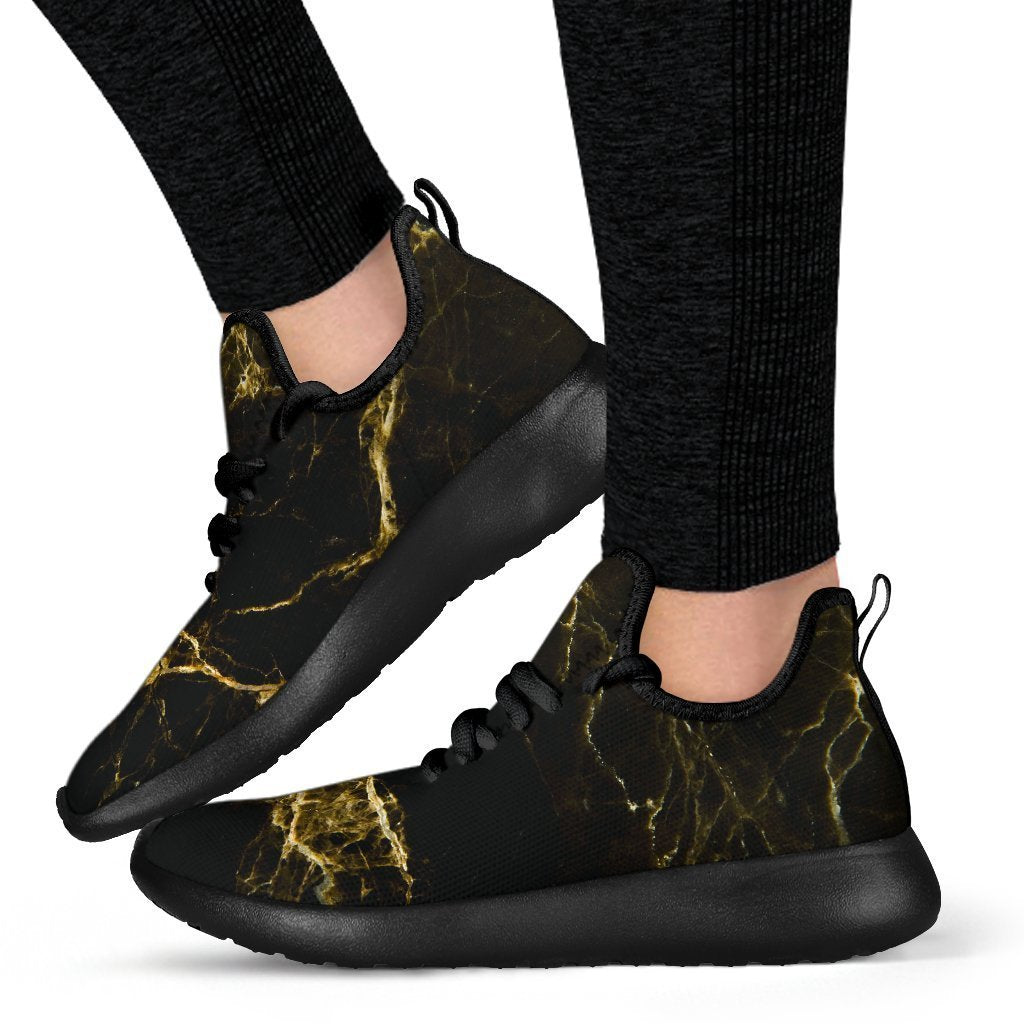 Black Gold Marble Print Mesh Knit Shoes GearFrost