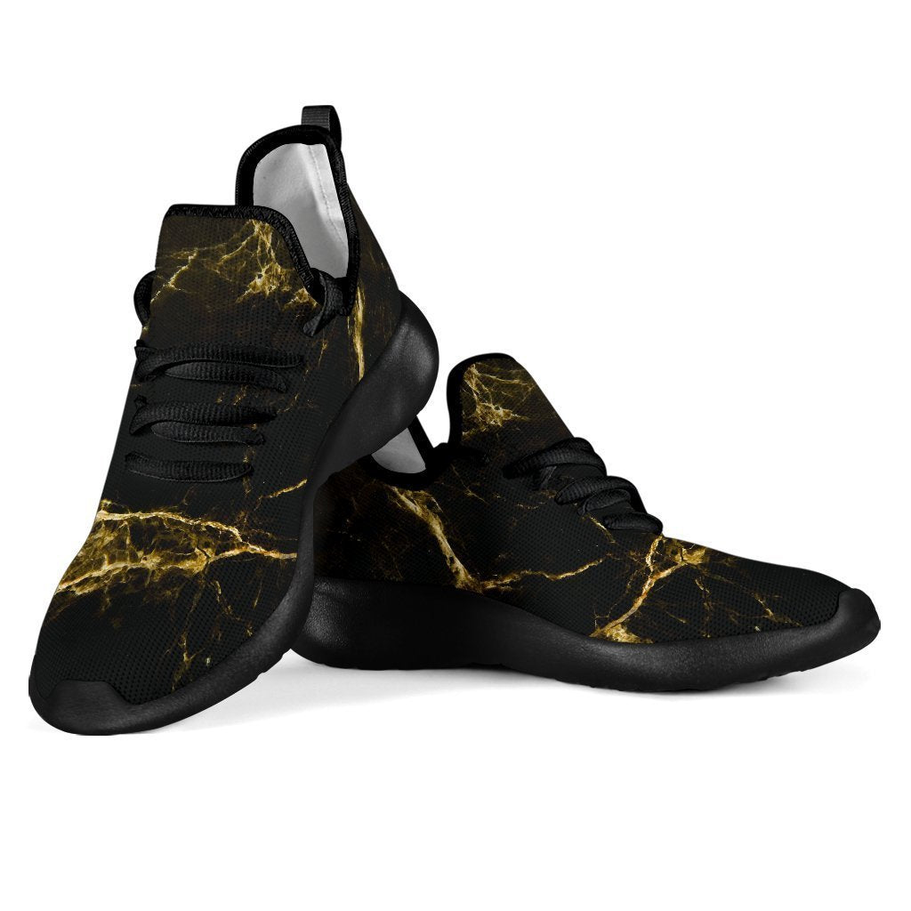 Black Gold Marble Print Mesh Knit Shoes GearFrost