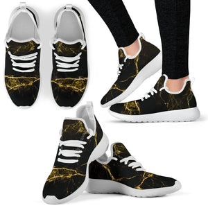 Black Gold Marble Print Mesh Knit Shoes GearFrost