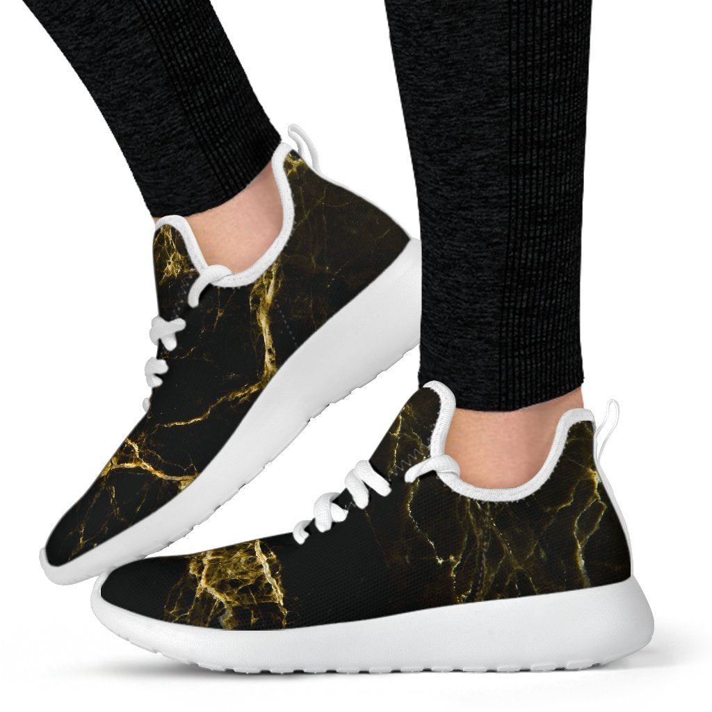 Black Gold Marble Print Mesh Knit Shoes GearFrost