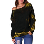 Black Gold Marble Print Off Shoulder Sweatshirt GearFrost