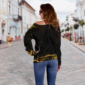 Black Gold Marble Print Off Shoulder Sweatshirt GearFrost