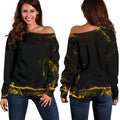 Black Gold Marble Print Off The Shoulder Sweatshirt