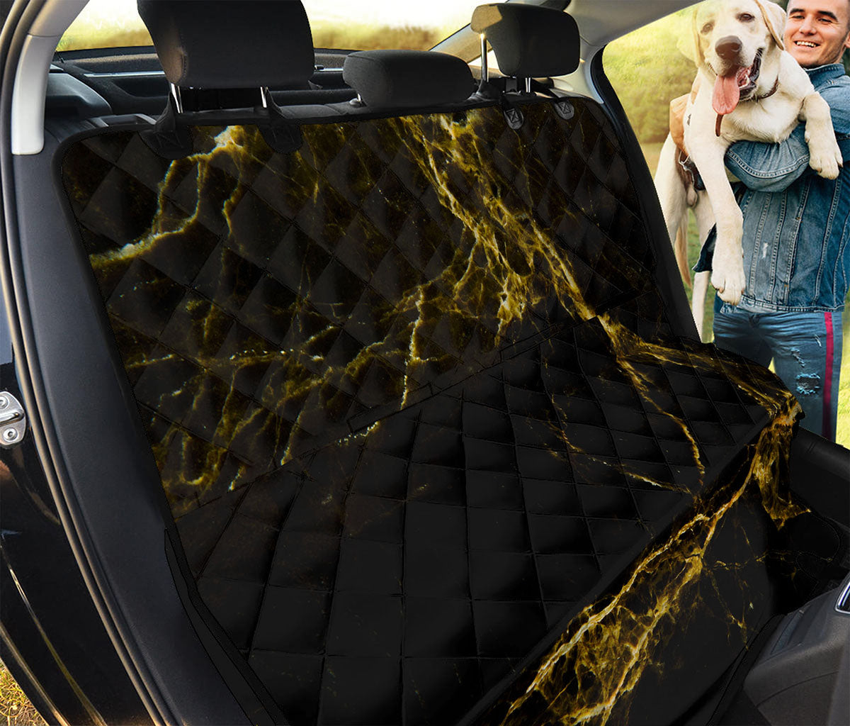 Black Gold Marble Print Pet Car Back Seat Cover