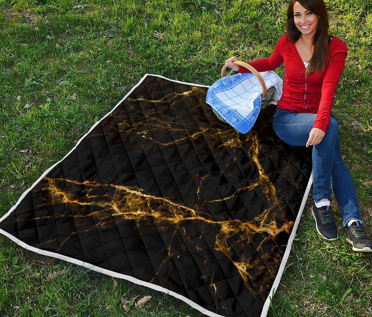 Black Gold Marble Print Quilt