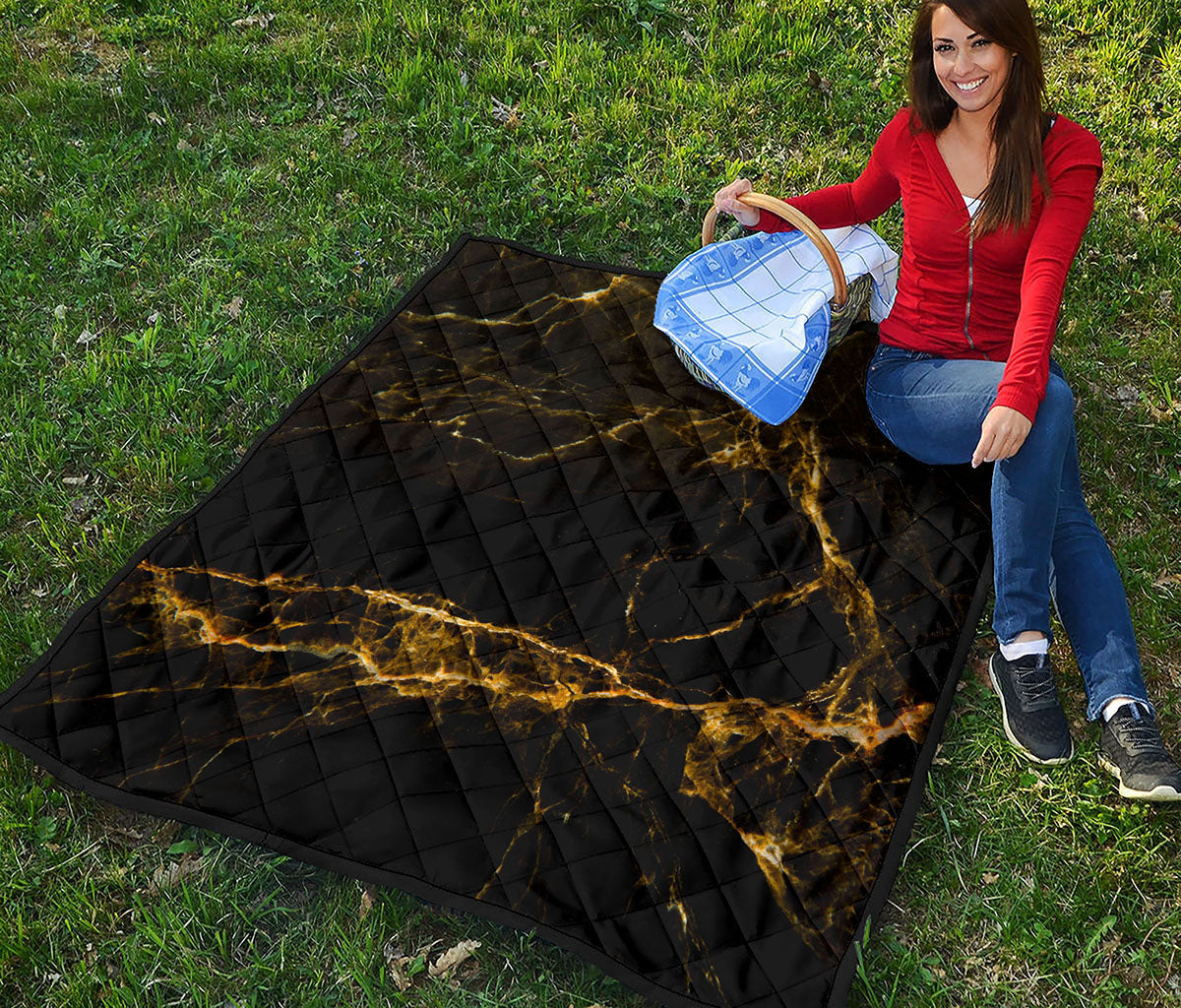 Black Gold Marble Print Quilt