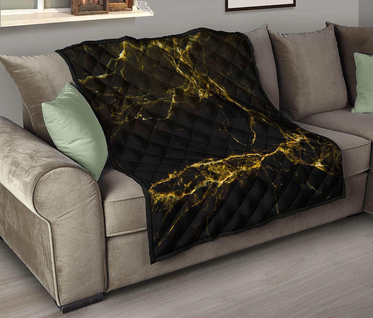 Black Gold Marble Print Quilt