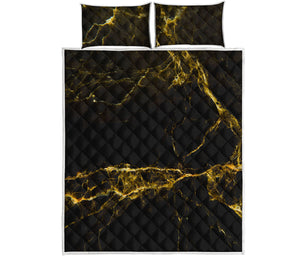 Black Gold Marble Print Quilt Bed Set