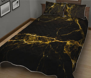 Black Gold Marble Print Quilt Bed Set