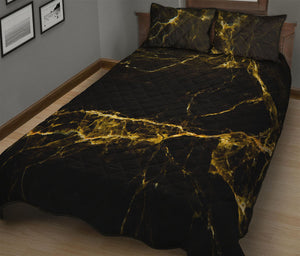 Black Gold Marble Print Quilt Bed Set