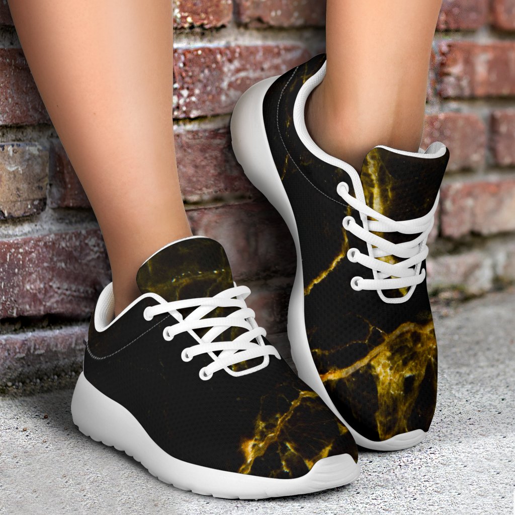 Black Gold Marble Print Sport Shoes GearFrost