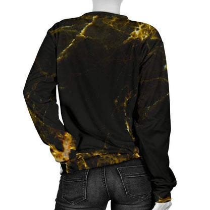 Black Gold Marble Print Women's Crewneck Sweatshirt GearFrost