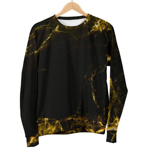 Black Gold Marble Print Women's Crewneck Sweatshirt GearFrost