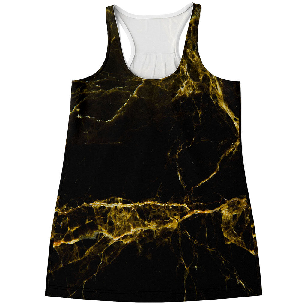 Black Gold Marble Print Women's Racerback Tank Top
