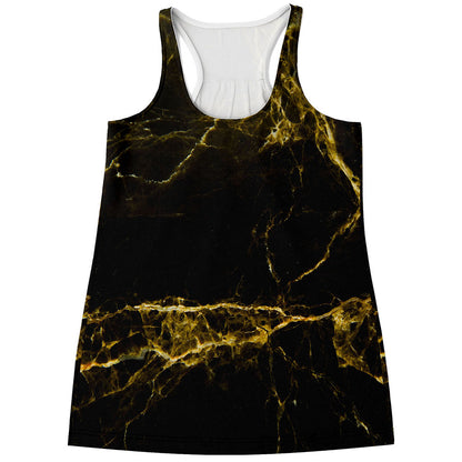Black Gold Marble Print Women's Racerback Tank Top