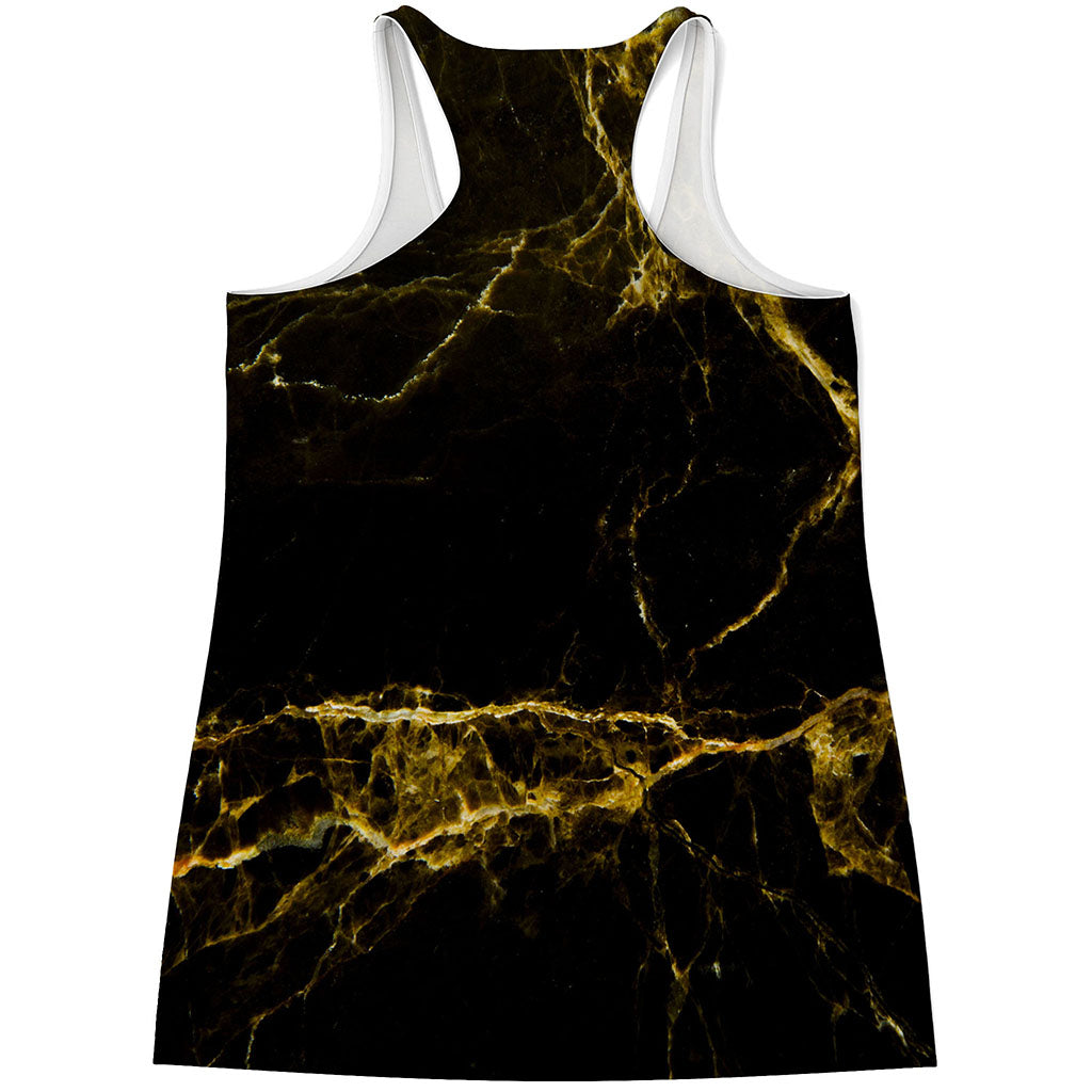 Black Gold Marble Print Women's Racerback Tank Top