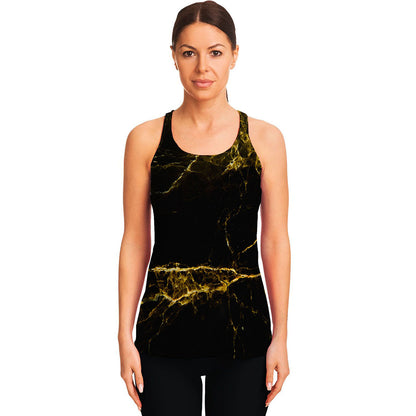 Black Gold Marble Print Women's Racerback Tank Top