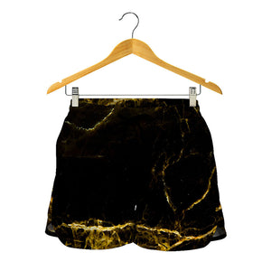 Black Gold Marble Print Women's Shorts